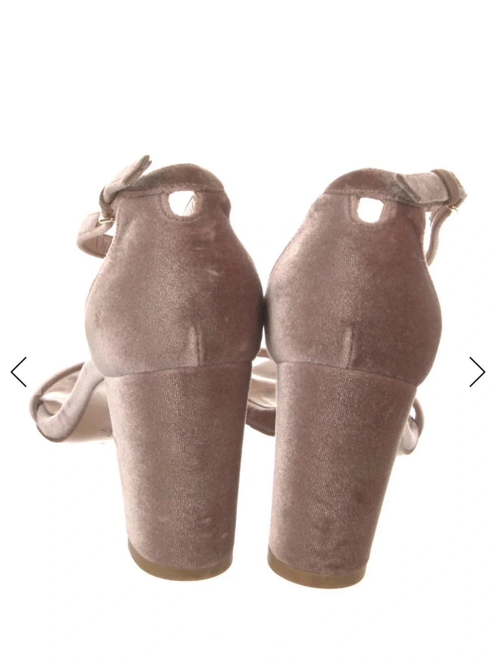 Stuart Weitzman Taupe Velvet Ankle-Strap Block Heels
